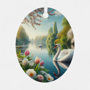 Floral swan lake spring artwork metal tree decoration