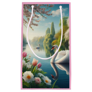 Floral swan lake spring artwork small gift bag