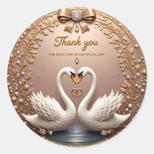 Floral Swan Wedding Rings Rose Gold Classic Round Sticker