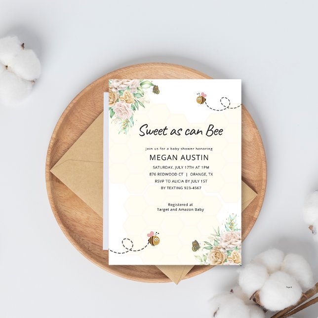 Floral Sweet as Can Bee honeycomb Baby Shower  Invitation (Creator Uploaded)