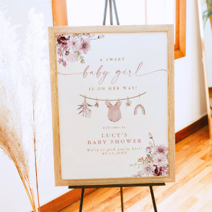 Floral Sweet Baby Girl Clothesline Baby Shower Poster