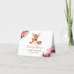 Floral Sweet Deer Mum And Baby Baby Shower Thank You Card
