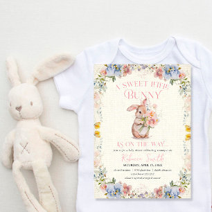 Floral Sweet Little Bunny Baby Shower Invitation