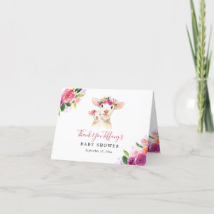 Floral Sweet Mum And Baby Lamb Baby Shower Thank You Card
