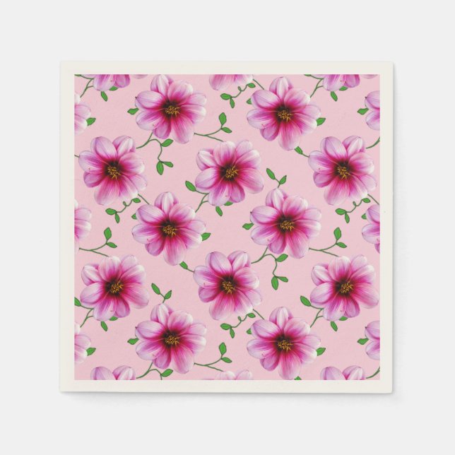 Floral Sweet Pink Garden Flowers on any Colour Napkin (Front)