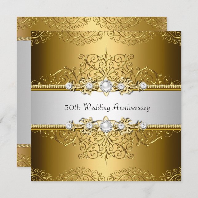 Floral Swirl 50th Wedding Anniversary Invite (Front/Back)