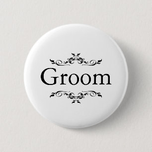 Floral Swirl Border Groom 6 Cm Round Badge