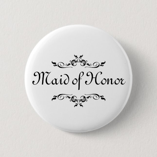 Floral Swirl Border Maid of Honour 6 Cm Round Badge (Front)