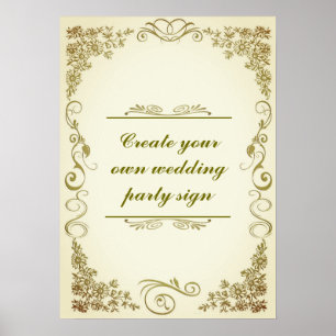 Floral Swirl Decorative Border Wedding Party Sign