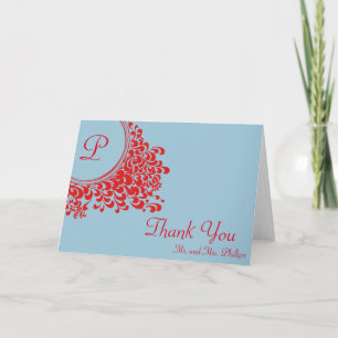 Floral Swirl Decorative With Initial Thank You Card