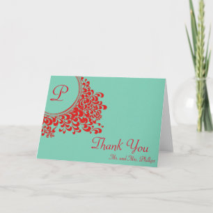Floral Swirl Decorative With Initial Thank You Card