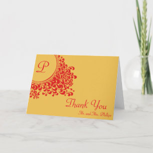 Floral Swirl Decorative With Initial Thank You Card