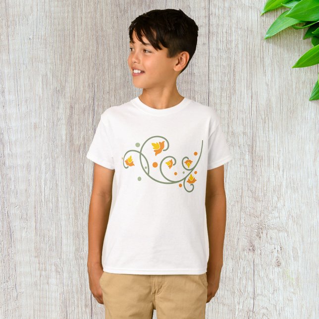Floral Swirl Pattern with Orange and Yellow Flower T-Shirt (Creator Uploaded)
