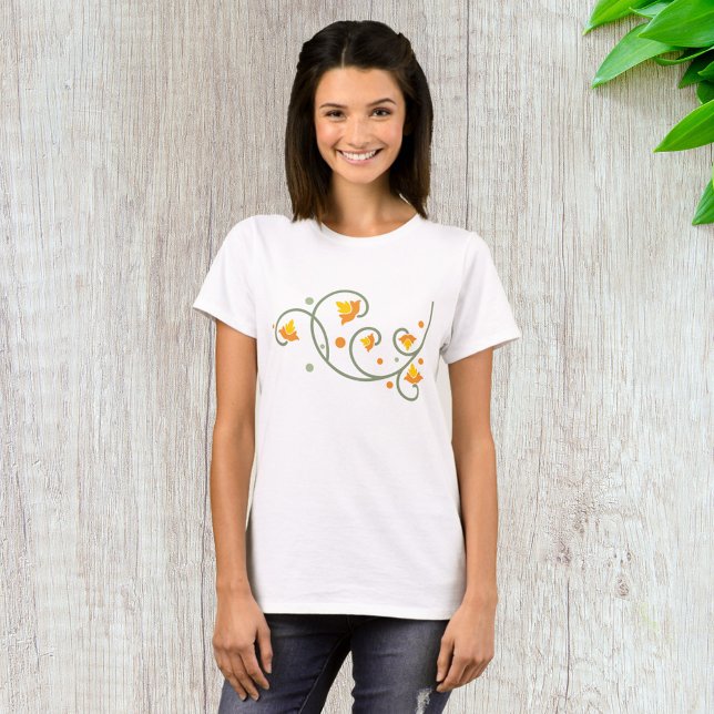 Floral Swirl Pattern with Orange and Yellow Flower T-Shirt (Creator Uploaded)