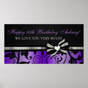 Floral Swirl Sweet Sixteen Banner Poster
