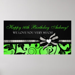 Floral Swirl Sweet Sixteen Banner Poster