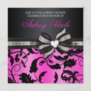 Floral Swirl Sweet Sixteen Invite With Jewelled Bo