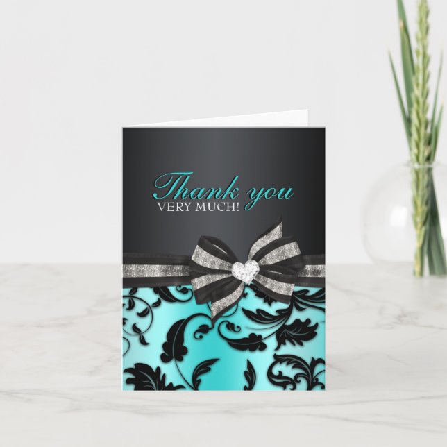 Floral Swirl Sweet Sixteen Thank You Card (Front)