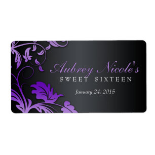 Floral Swirl Sweet Sixteen Water Bottle Label