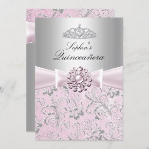 Floral Swirl Tiara Quinceanera Announcements