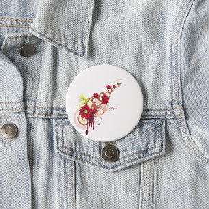 Floral Swirl with Red Flowers and Hummingbird  7.5 Cm Round Badge