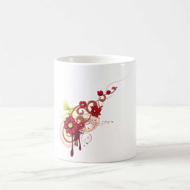 Floral Swirl with Red Flowers and Hummingbird  Coffee Mug (Creator Uploaded)
