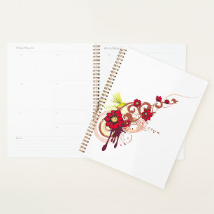 Floral Swirl with Red Flowers and Hummingbird  Planner