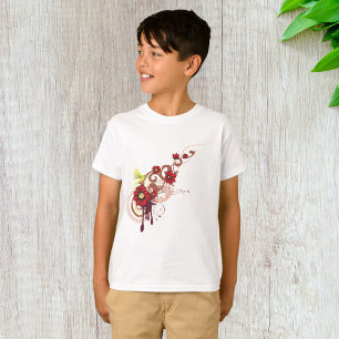 Floral Swirl with Red Flowers and Hummingbird T-Shirt