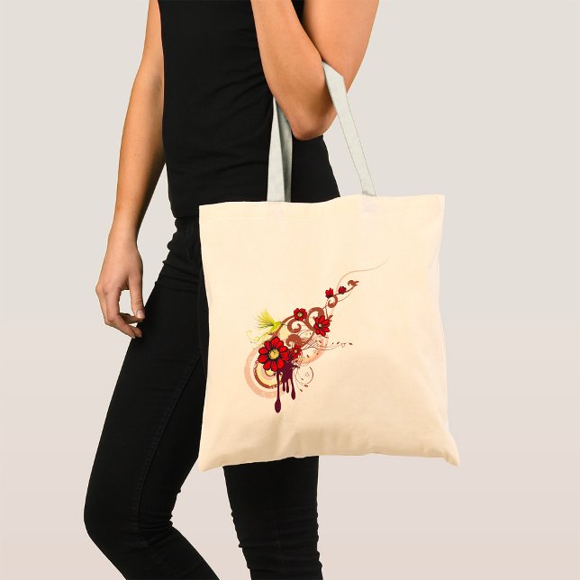 Floral Swirl with Red Flowers and Hummingbird  Tote Bag (Creator Uploaded)