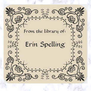 Floral Swirls and Curls Bookplate Square Sticker