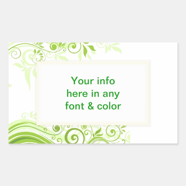 Floral Swirls in Hues of Fresh Green Rectangular Sticker (Front)