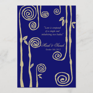 Floral Swirls Wedding Invitation P Navy Blue