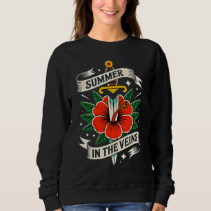 Floral Sword Emblem   Vibrant Hibiscus Summer Sweatshirt