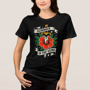 Floral Sword Emblem Vibrant Hibiscus Summer Tri-Blend Shirt