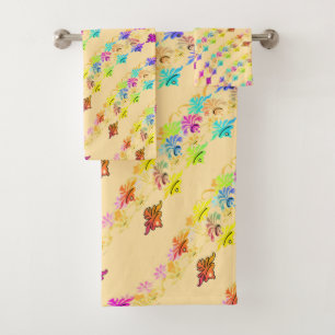 Floral Symbols Pale Yellow Bath Towel Set