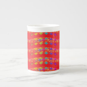 Floral Symbols Red Bone China Mug
