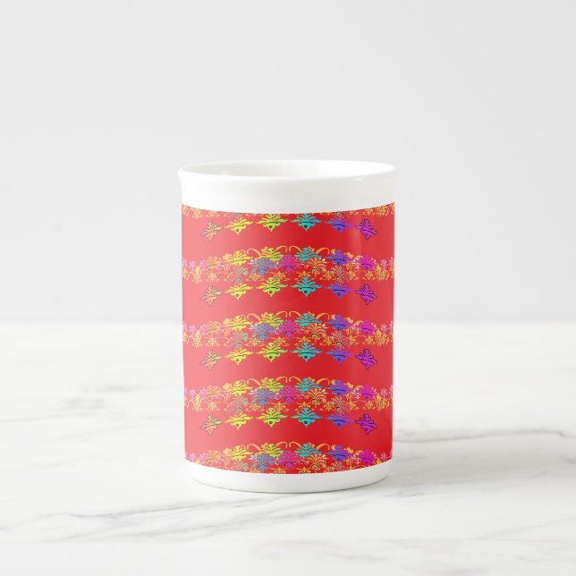 Floral Symbols Red  Bone China Mug (Front)