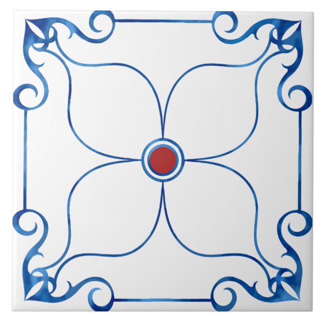 Floral Symmetry Mediterranean (Red) Ceramic Tile (Front)