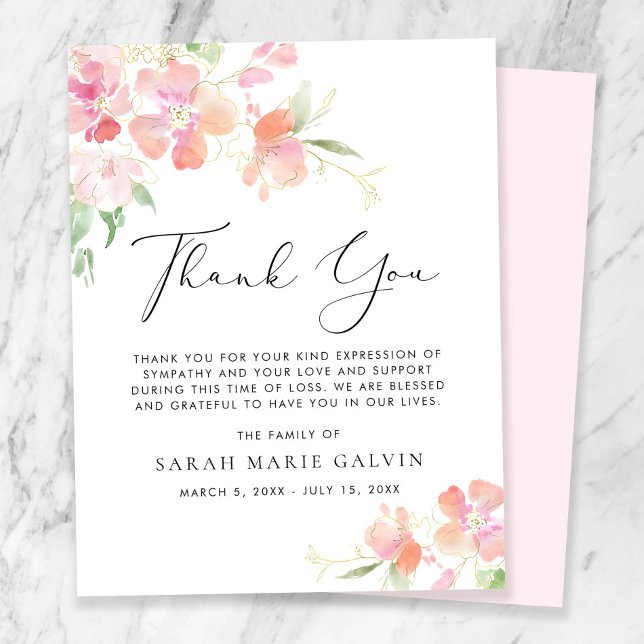 Floral Sympathy Funeral Thank You Card (Creator Uploaded)