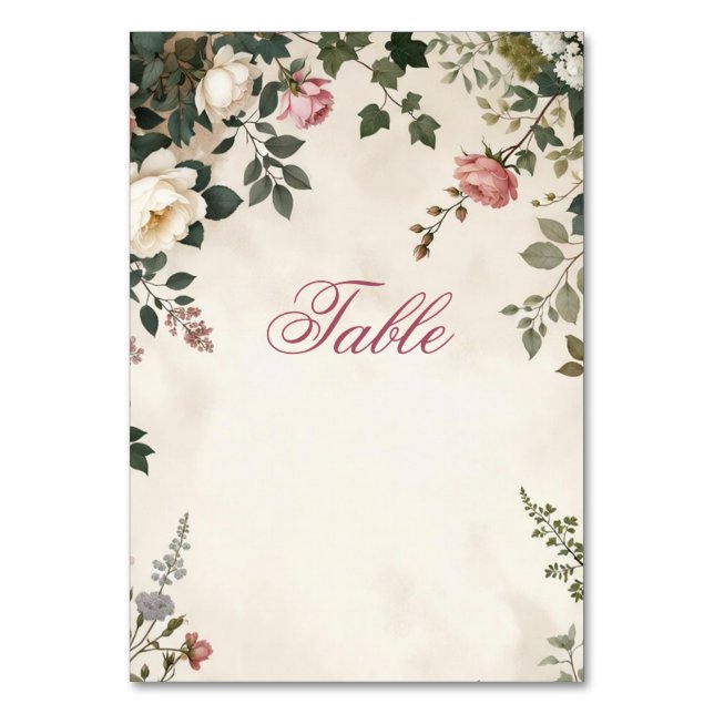 Floral Table Number Card | Blush Rose Garden Brida (Front)