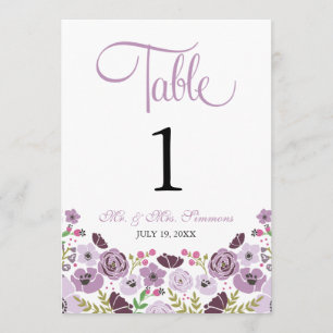 Floral Table Number   Purple