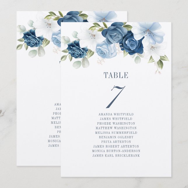 Floral Table Number Wedding Seating Chart (Front/Back)