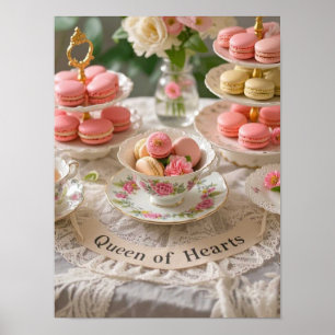 Floral table, teacups, tiered trays macarons queen poster