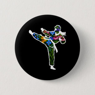Floral Taekwondo Karate 6 Cm Round Badge
