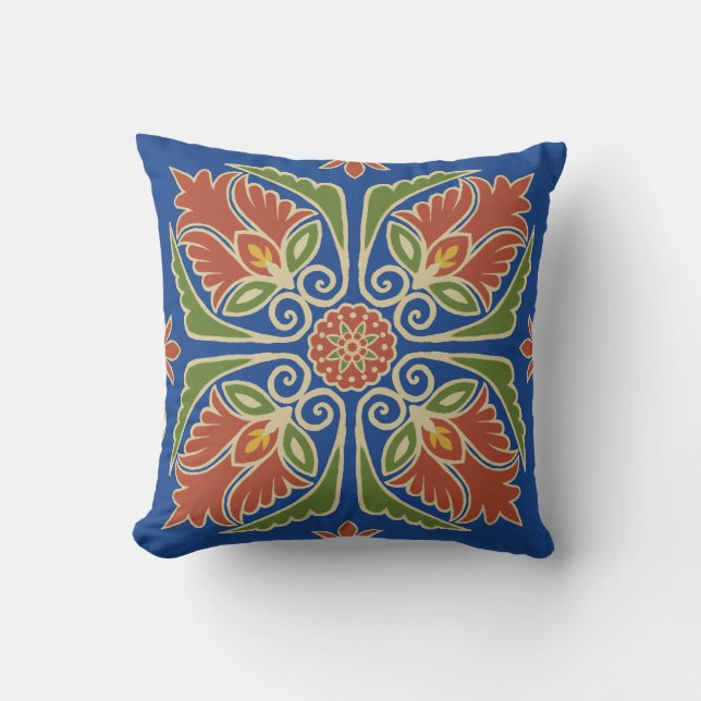 Floral Talavera Tile Outdoor Pillow (Front)