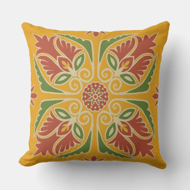 Floral Talavera Tile Outdoor Pillow (Front)