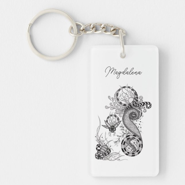 Floral Tangle Drawing -  Key Ring (Front)
