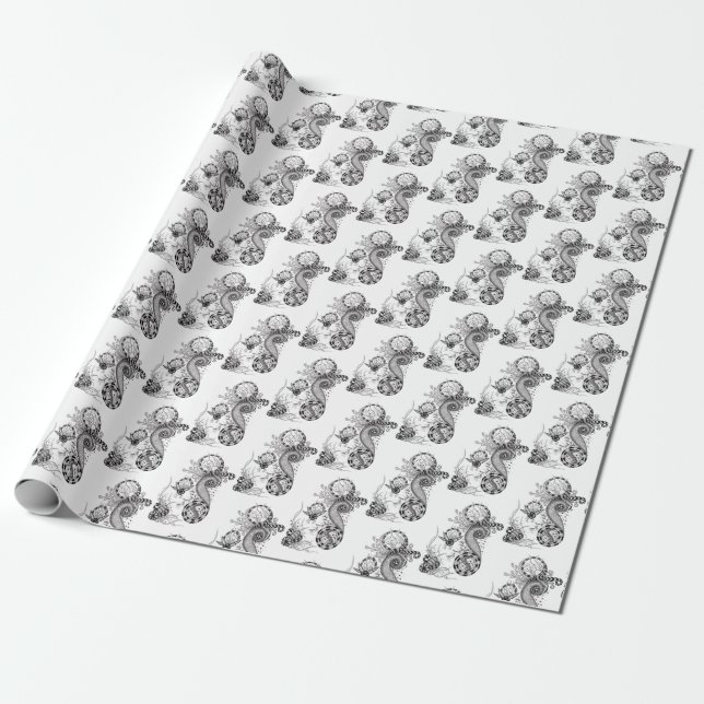 Floral Tangle Drawing -  Wrapping Paper (Unrolled)