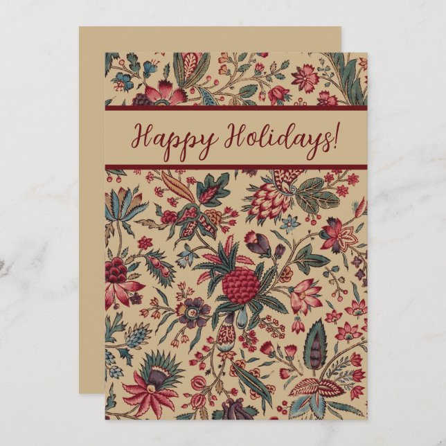 Floral Tapestry Needlework Flower Art Holiday Card (Front/Back)