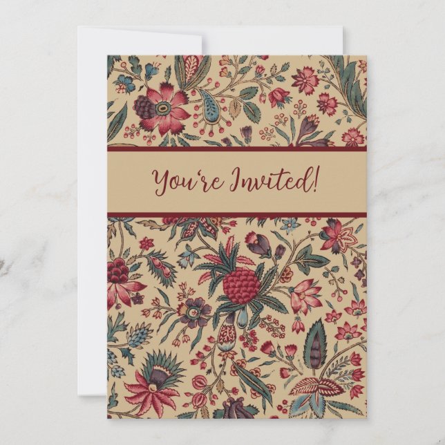 Floral Tapestry Needlework Flower Art Invitation (Front)